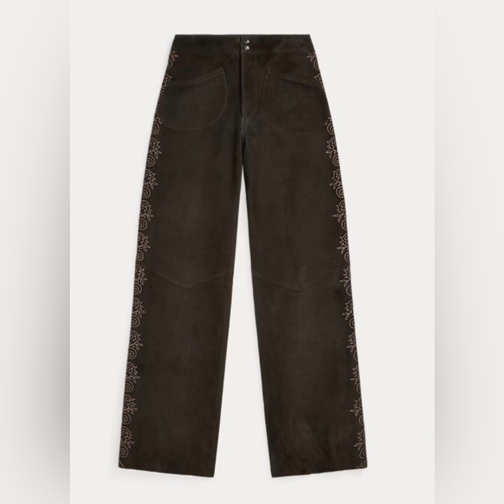 RRL Embroidered Suede Flare Pant Size 28 - Picture 5 of 12